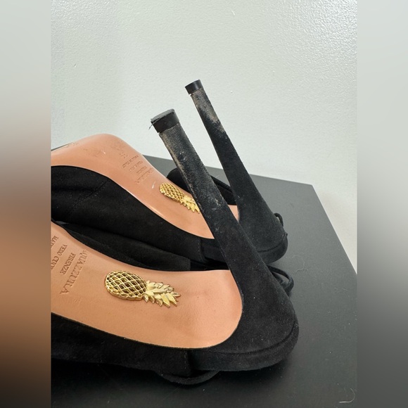 Aquazzura Booties Pasadena Black Cutout Suede Size 39 Open Toe Tie Back Heel - Picture 7 of 8